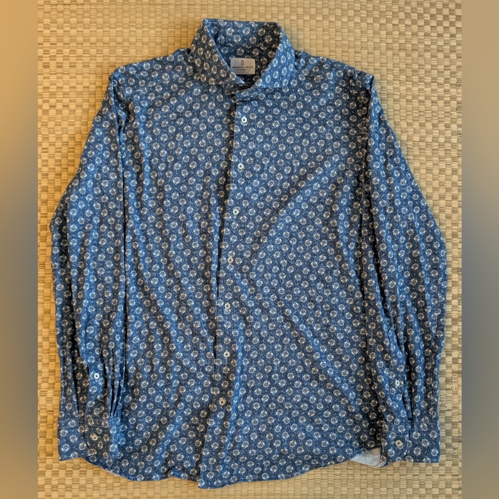 Emanuel Berg Floral Pattern Button Up Shirt Men's Size L/XL Made in Poland